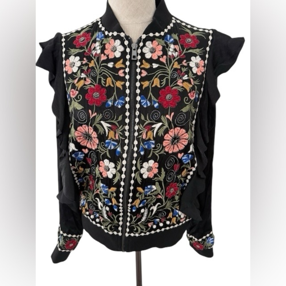 EUC!  Zara Embroidered Bomber Jacket